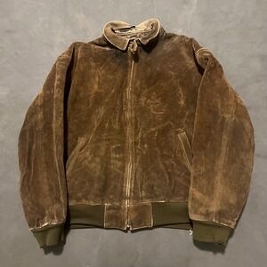 VTG Polo Ralph Lauren Plaid Lined‎ Suede Leather Bomber Jacket Brown XL Distress
